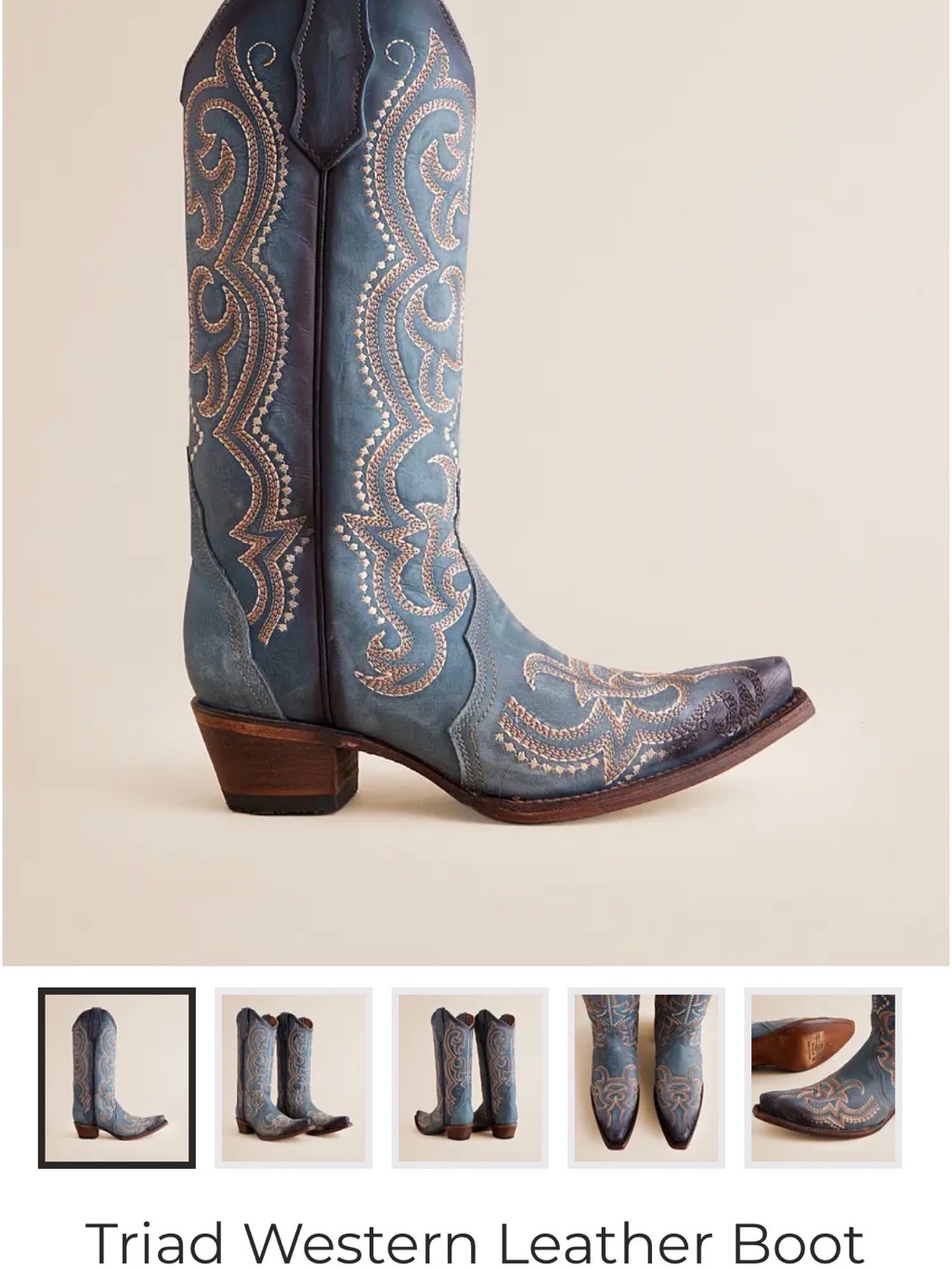 Circle G Blue Leather Western Heeled Boots With Tan Embroidery